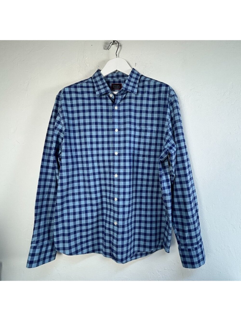 Untuckit Mens Blue Gingham Long Sleeve Button-Up Shirt XL Relaxed Wrinkle Free